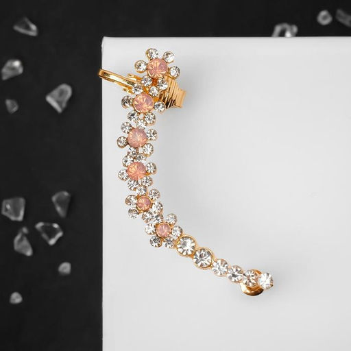 Серьга Кафф ромашка, цвет бело-розовый в золоте - Queen fair фото 2