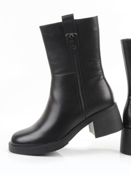 01-M43-5 BLACK Ботинки демисезонные женские (натуральная кожа, байка)