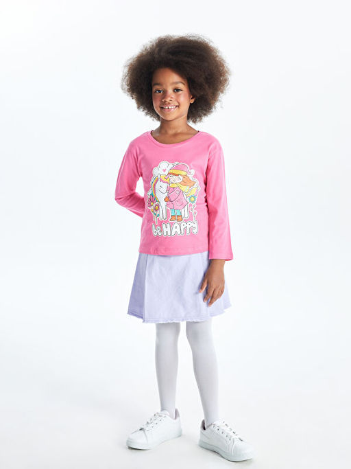 Bisiklet Yaka Uzun Kollu Bask?l? K?z Bebek Ti??rt - Waikiki фото 5