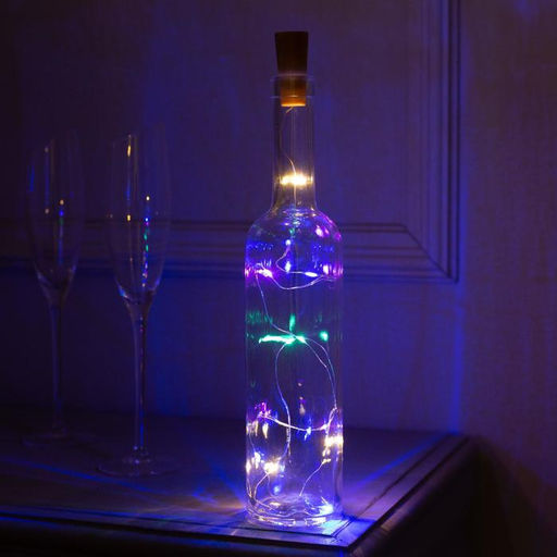 Цена за 2 шт. Гирлянда «Нить» 1 м роса с пробкой, IP20, серебристая нить, 10 LED, батарейки LR44×3 (в комплекте), свечение мульти