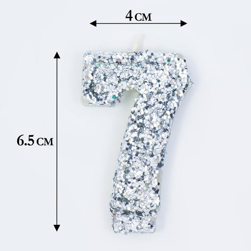 Свеча в торт Блестки, цифра 7, серебро, 5,5 см - Страна карнавалия фото 2
