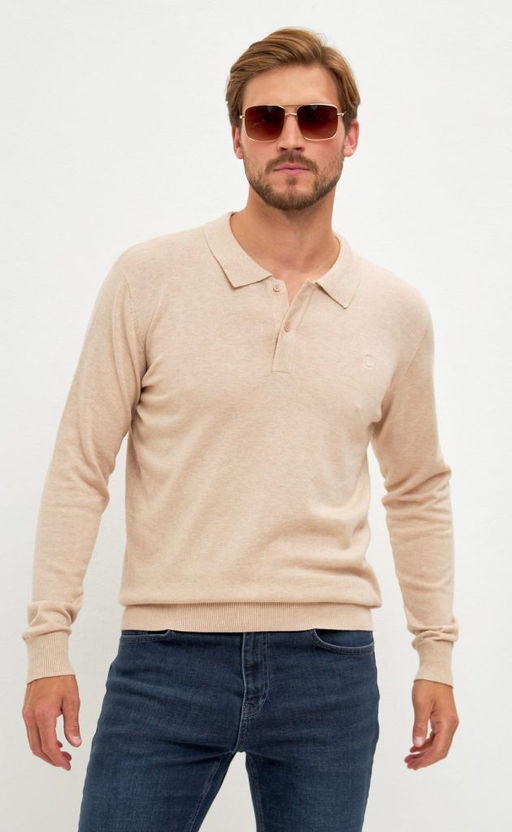 Джемпер мужской с отложным воротником и планкой на пуговицах F221-15-22021 бежевый - Fine joyce фото 3