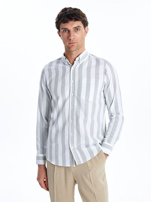 Regular Fit Uzun Kollu ?izgili Erkek G?mlek