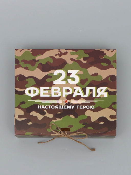 Цена за 2 шт. Коробка подарочная складная, упаковка, «23 февраля», 20×18×5 см, БЕЗ ЛЕНТЫ