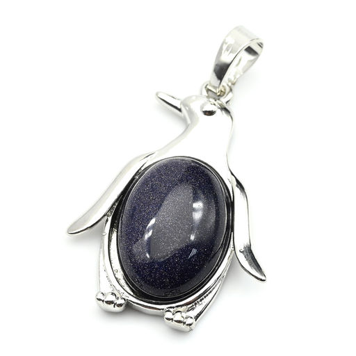 Подвеска в виде Пингвина 23*32мм с авантюрином синим в металле