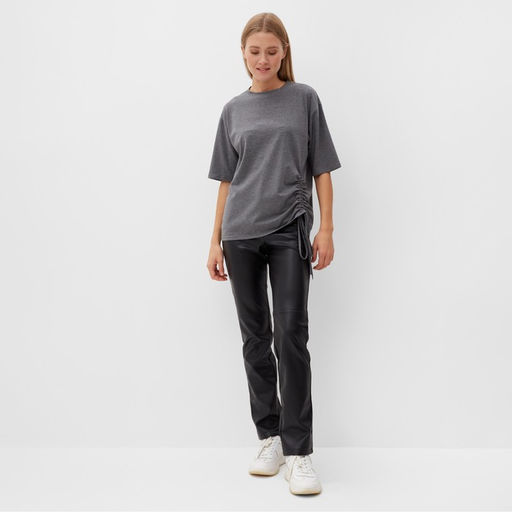 Футболка с кулиской женская MINAKU REGULAR FIT, серая, размер 44