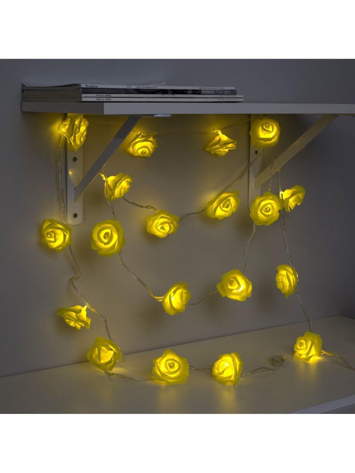 Гирлянда Нить 5 м с насадками Розы жёлтые, IP20, прозрачная нить, 20 LED, свечение тёплое белое, 220 В - Luazon lighting фото 7