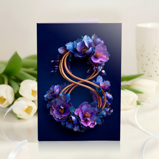 Открытка 4 шоколадки "8 (тёмная с золотом и цветами)"