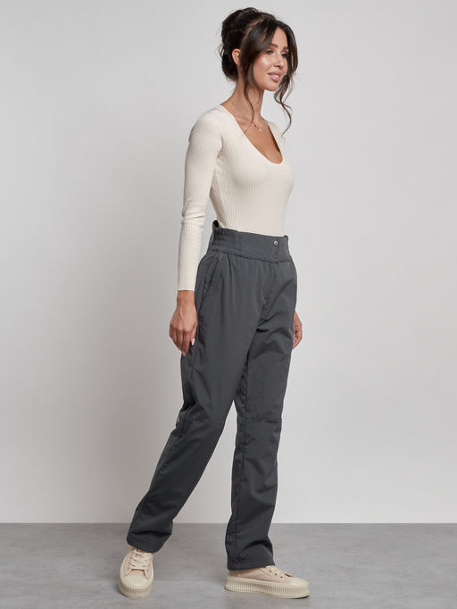 Брюки утепленные спортивные с высокой посадкой женские зимние серого цвета 7141Sr - Colannia фото 8