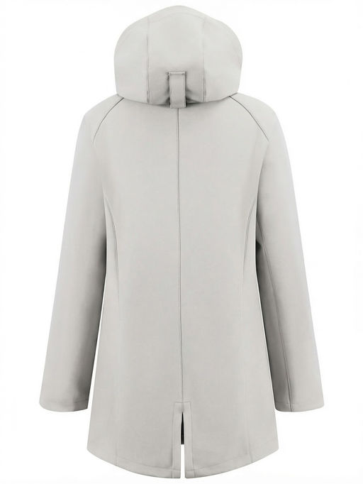 Парка женская софтшелл виндстоппер удлинённая с капюшоном белого цвета 9618_1Bl
