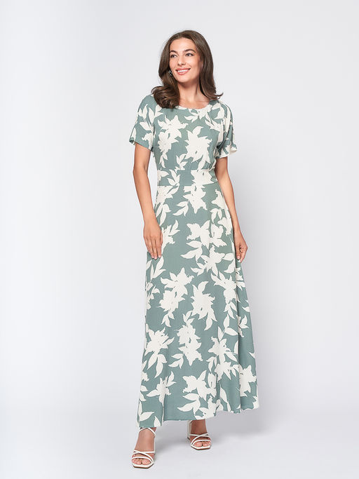 Платье цвета полыни с принтом и короткими рукавами - 1001dress фото 2