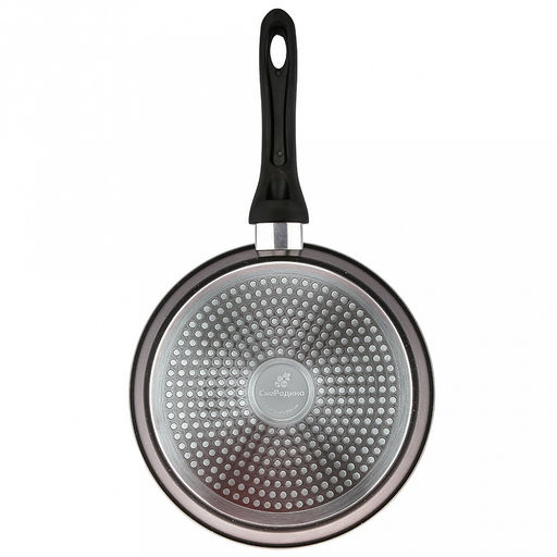 Сковорода с тефлоновым покрытием д24см "СмоРодина", h5,3см, s0,36-0,4см, ручка из термостойкого пластика (Россия) Подходит для всех видов плит, включая индукционную.