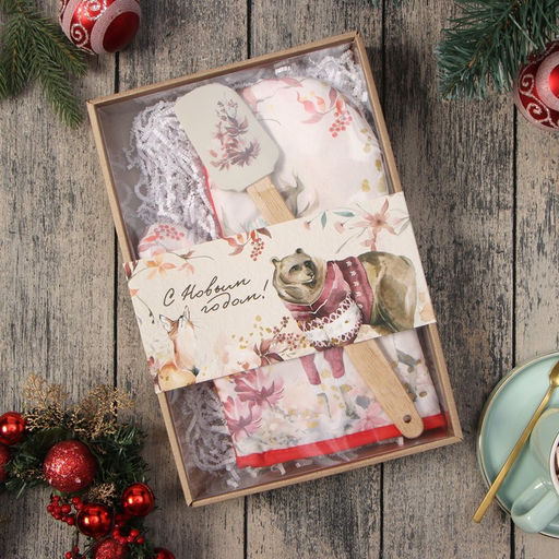 Набор новогодний подарочный Доляна. Олень: варежка-прихватка, лопатка силикон