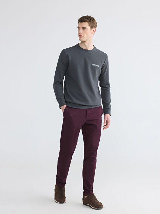 Bisiklet Yaka Bask?l? Erkek Sweatshirt