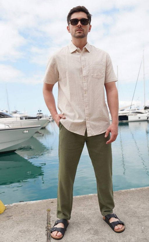 Брюки льняные мужские F211-0871 оливковые