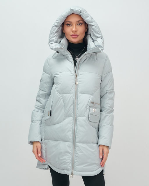 Куртка зимняя женская с капюшоном модная голубого цвета 3193Gl - Visdeer фото 14
