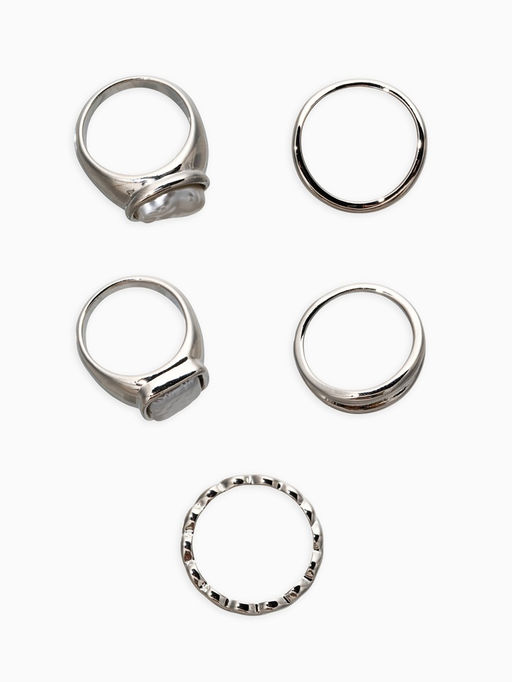 Набор колец 5 шт "Новый стиль" жемчуг, размер МИКС, цвет белый в серебре