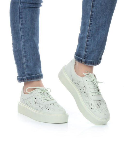 05-PDD166-3 LT.GREEN Кроссовки женские (натуральная кожа)