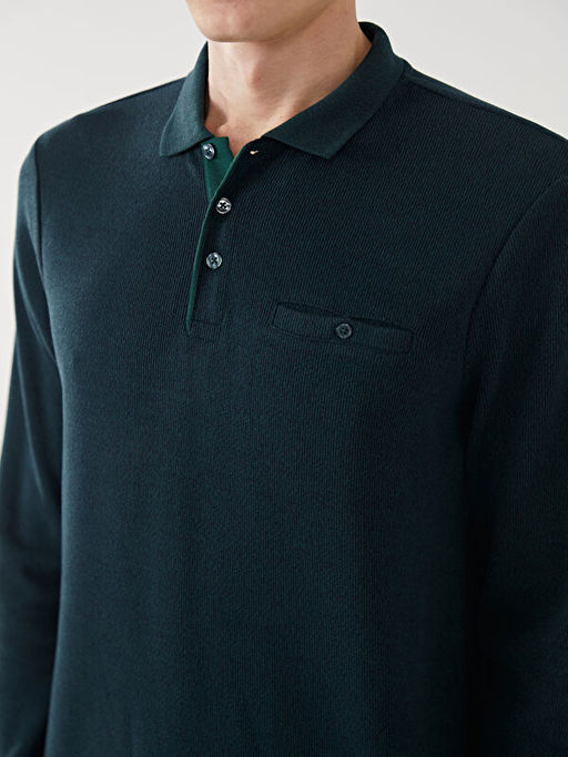 Polo Yaka Uzun Kollu Erkek Sweatshirt
