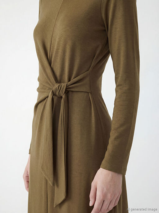 Bisiklet Yaka Ba?lama Detayl? Elbise