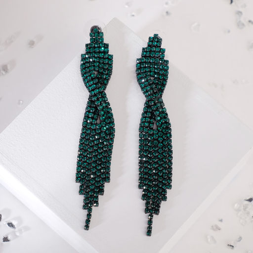 Серьги висячие со стразами Маскарад икс, зелёные, 9 см