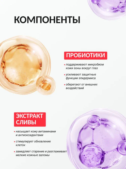 Омолаживающие гидрогелевые патчи с пробиотиками и экстрактом сливы для зрелой кожи вокруг глаз, 60шт, Consly