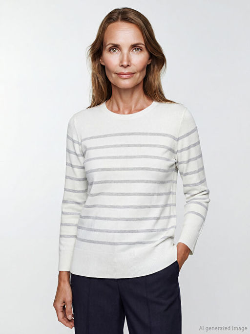 Bisiklet Yaka ?izgili Kad?n Triko Kazak