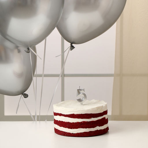 Свеча для торта, цифра 5 + воздушные шары, 5 шт, серебро - Страна карнавалия фото 2