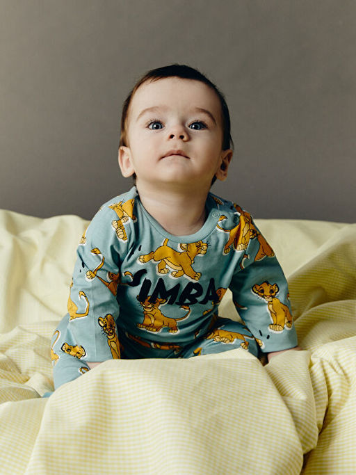 Bisiklet Yaka Aslan Kral Bask?l? Erkek Bebek Tak?m