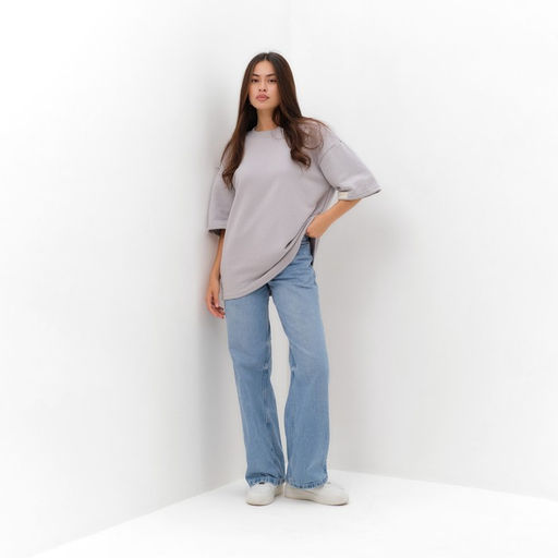 Футболка с нашивкой женская MIST Base, светло-серая, размер 48