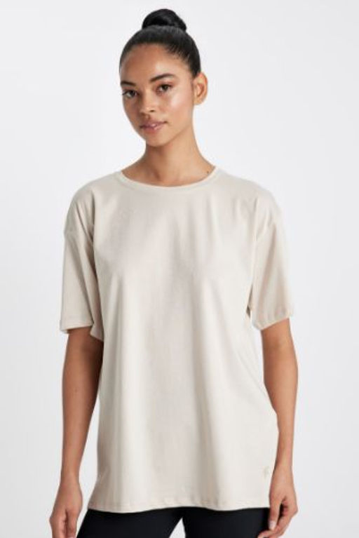 DeFactoFit Oversize Bisiklet Yaka Bask?l? Sporcu Basic K?sa Kollu Tisort