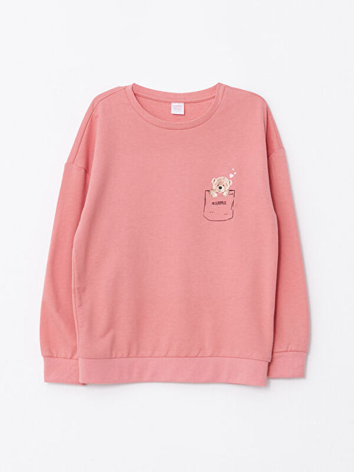 Bisiklet Yaka Bask?l? Uzun Kollu K?z ?ocuk Sweatshirt ve Pantolon - Waikiki фото 2