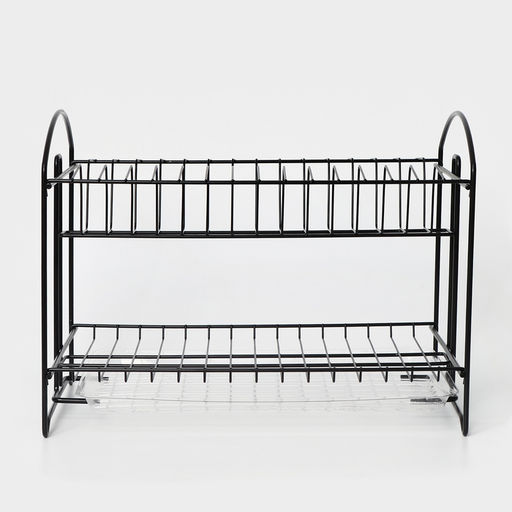 Сушилка для посуды с поддоном 2-х ярусная, разборная, 39.5×24×29.5 см, чёрная