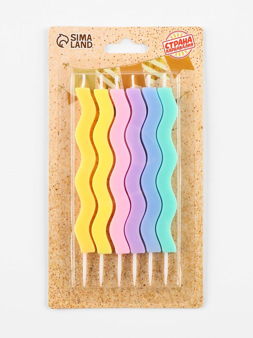 Цена за 2 шт. Свечи для торта Волна, 6 шт., разноцветные - Страна карнавалия фото 3