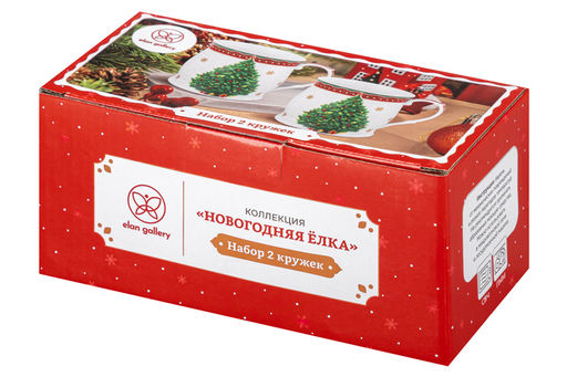 Набор 2 кружек 300 мл 11,5*8,5*8,5 см Новогодняя елка красный узор, NEW BONE CHINA - Elan gallery фото 16
