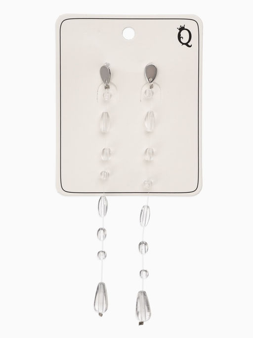 Серьги на леске "Капля росы", цвет белый в серебре