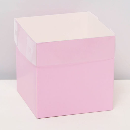 Коробка для цветов с PVC крышкой, 12×12×12 см, розовая