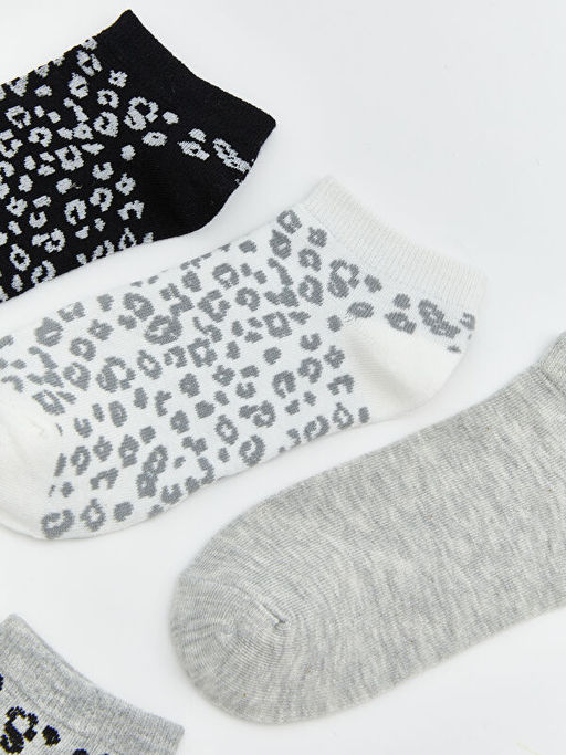 Leopar Desenli Kad?n Patik ?orap 5li