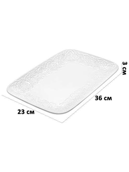 Блюдо прямоугольное 36*23*3 см "Розы" большое, фарфор