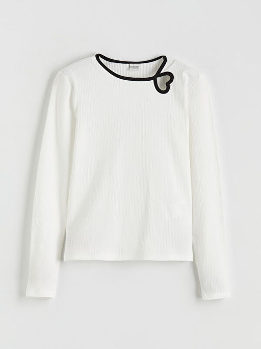 Bisiklet Yaka Kalp Detayl? K?z ?ocuk Ti??rt