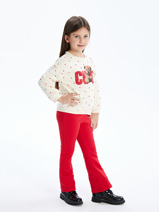 Bisiklet Yaka Kal?n Bask?l? K?z ?ocuk Sweatshirt