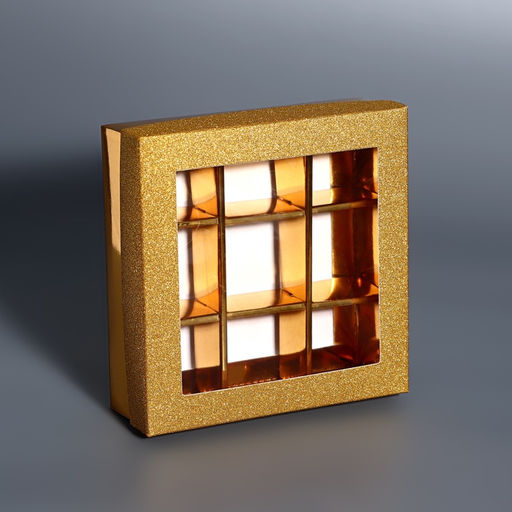 Цена за 5 шт. Коробка для 9 конфет золото глиттер, 12.5×12.5×4 см Кондитерская упаковка