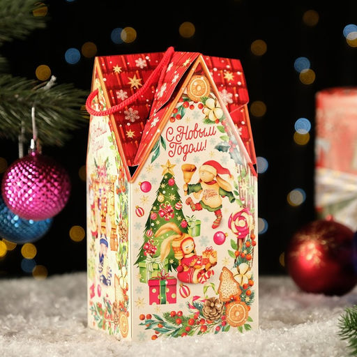Цена за 5 шт. Коробка подарочная новогодняя складная «ХэппиТайм» 10.5×10.5×21.5 см