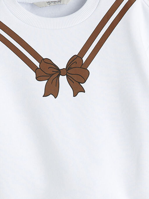 Bisiklet Yaka Fiyonk Bask?l? K?z ?ocuk Sweatshirt