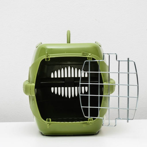 Переноска для животных до 9 кг Пижон, металлическая дверь, 43 х 29 х 27,5 см, оливковая  фото 9