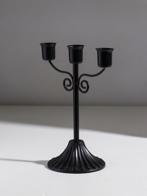 Подсвечник на 3 свечи «Классика с завитками», металл, d=2.5 см, чёрный, 18×10×21 см