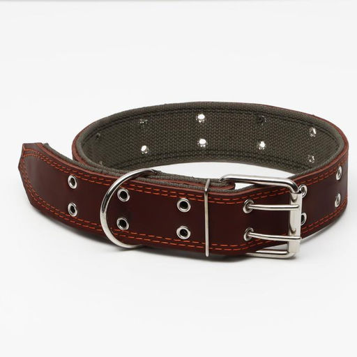Ошейник комбинированный кожа/брезент, безразмерный, 83 х 4,5 см, ОШ 20-70 см, коричневый - Пижон фото 2