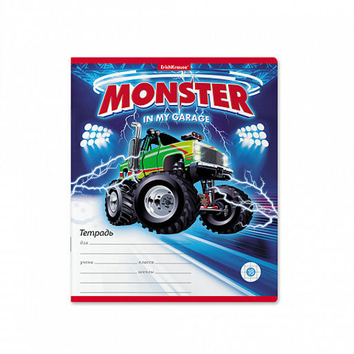 Цена за 200 шт. Тетрадь школьная ученическая ErichKrause Monster Car, 18 листов, клетка (в плёнке по 10 шт.)  фото 3
