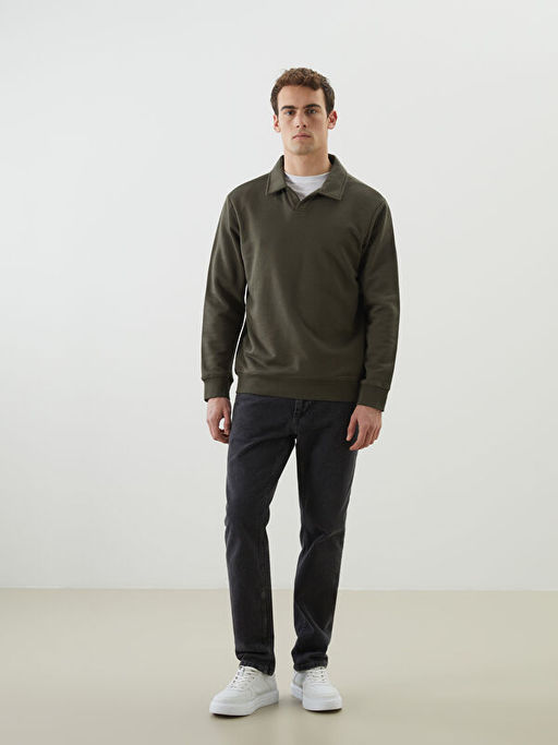 Polo Yaka Uzun Kollu Erkek Sweatshirt