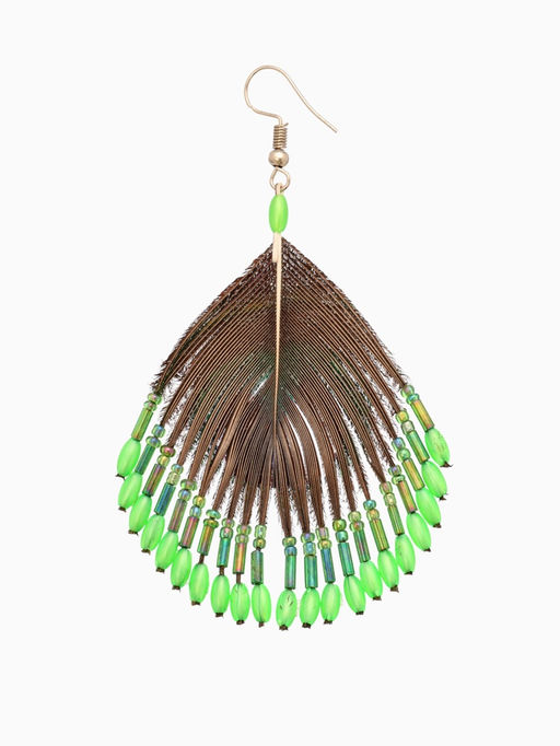 Серьги «Павлин», 5×8 см, зелёные